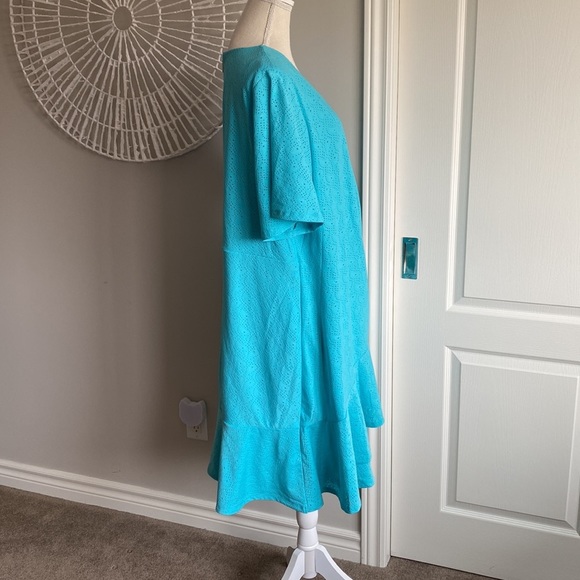 MICHAEL Michael Kors - Paisley Eyelet Knit Flutter Sleeve Turquoise Dress​ - Picture 3 of 12